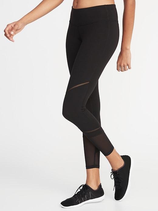 Old Navy Womens Mid-rise Mesh-trim 7/8-length Leggings For Women Black Size M