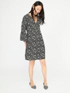 Old Navy Womens Bell-sleeve Empire-waist Swing Dress For Women Black Floral Size Xs