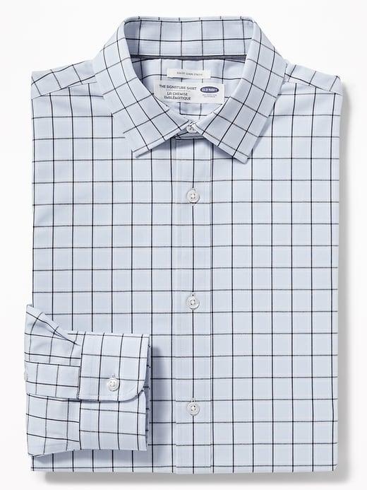 Old Navy Mens Slim-fit Built-in Flex Signature Non-iron Shirt For Men Blue Plaid Size M