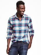 Old Navy Regular Fit Plaid Flannel Shirt For Men - Peacock Jewel