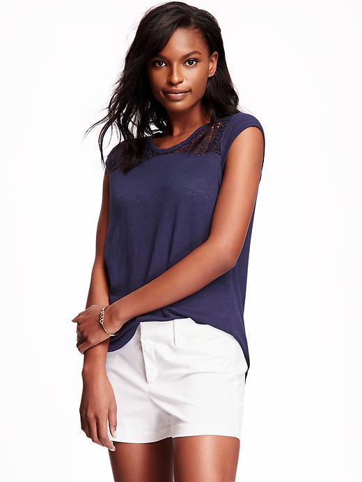 Old Navy Relaxed Lace Yoke Tee For Women - Over The Moon