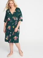 Old Navy Womens Waist-defined Plus-size Wrap-front Dress Dark Green Floral Size 4x