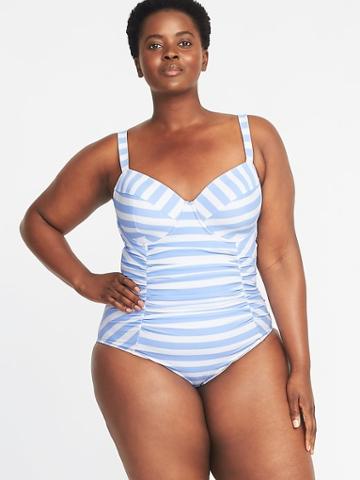 Old Navy Womens Secret-slim Plus-size Underwire Swimsuit Blue Stripe Size 1x