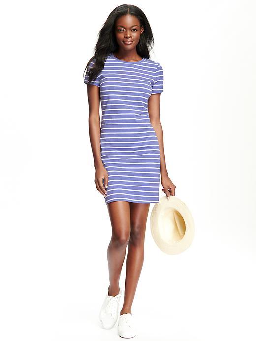 Old Navy Striped Jersey T Shirt Dress For Women - Blue Stripe