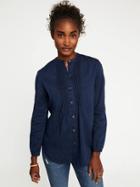 Old Navy Chambray Button Front Pintuck Top For Women - Dark Wash