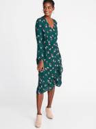 Old Navy Womens Ruffle-trim Faux-wrap Georgette Dress For Women Green Floral Size S
