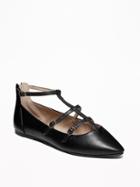 Old Navy Womens T-strap Pointed-toe Ballet Flats For Women Black Size 6 1/2