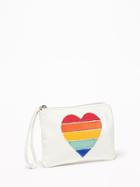 Old Navy Womens Graphic Faux-leather Wristlet For Women Rainbow Heart Size One Size