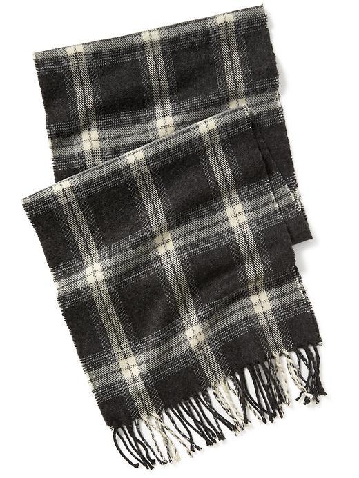 Old Navy Plaid Flannel Fringe Scarf For Men - Black Plaid