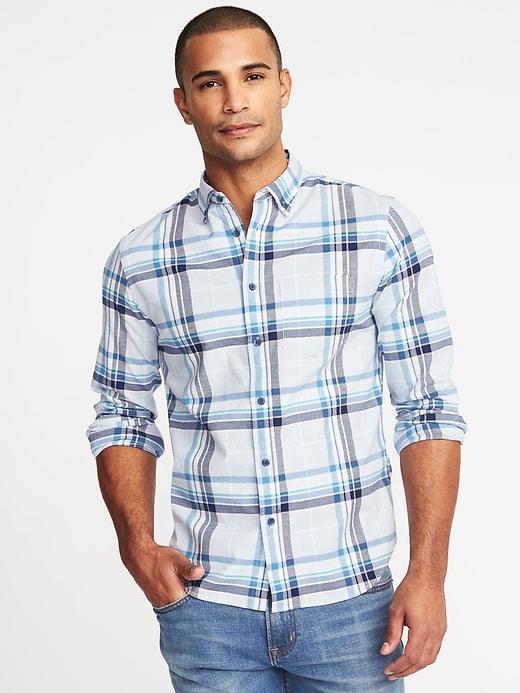 Old Navy Mens Slim-fit Built-in Flex Oxford Shirt For Men Sky Maintenance Blue Plaid Size M
