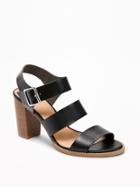 Old Navy Womens Three-strap Block-heel Sandals For Women Blackjack Size 9 1/2