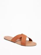 Old Navy Womens Sueded Cross-strap Slide Sandals For Women Cognac Brown Size 9