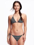 Old Navy Patterned String Bikini Top For Women - Black Multi Stripe