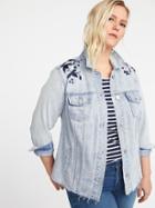 Old Navy Womens Plus-size Embroidered-graphic Denim Jacket Light Sky Size 1x