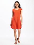 Old Navy Flutter Sleeve Fit & Flare Dress For Women - Hot Tamale