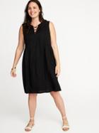Old Navy Womens Plus-size Lace-up-front Swing Dress Black Size 4x