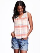 Old Navy Button Down Swing Tank For Women - Peach Plaid