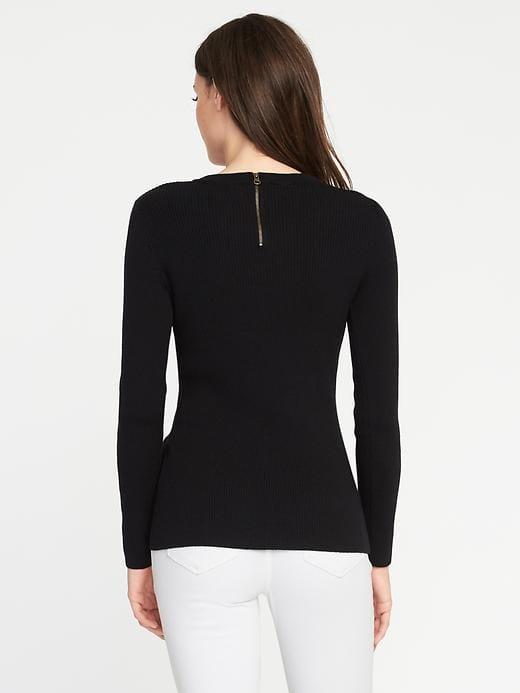 Old Navy Rib Knit Zip Back Sweater For Women - Black