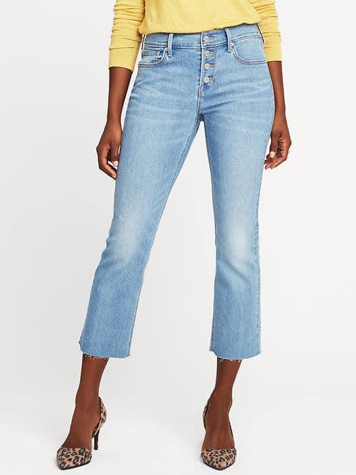 Old Navy Mid Rise Button Fly Flare Ankle Jeans For Women - Light Authentic Wash