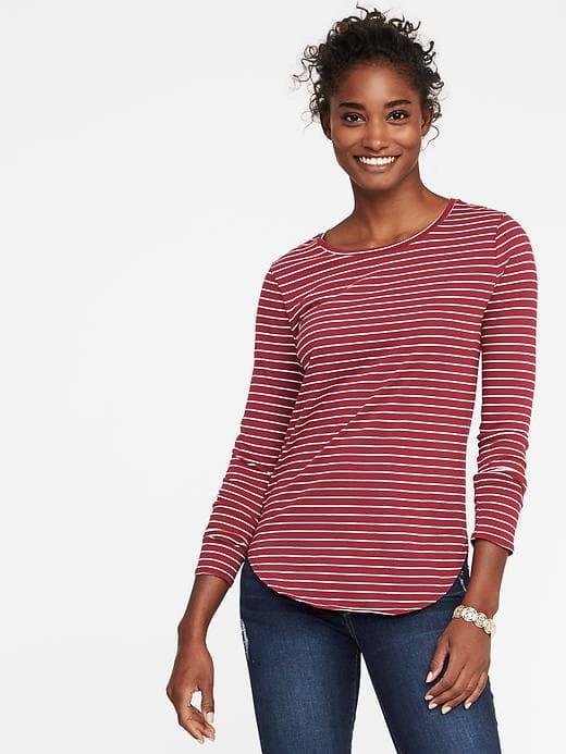 Old Navy Womens Everywear Crew-neck Tee For Women Burgundy Stripe Size Xl