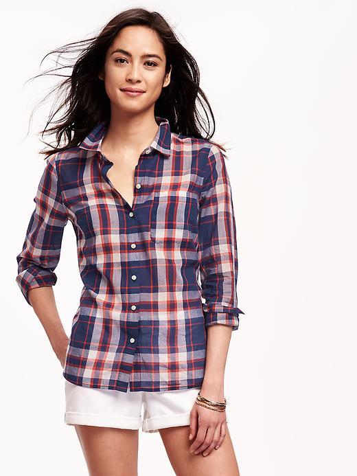 Old Navy Classic Plaid Shirt For Women - Navy/red Plaid