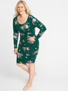 Old Navy Womens Jersey Scoop-neck Plus-size Bodycon Dress Dark Green Floral Size 1x