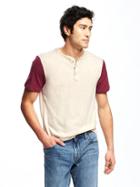 Old Navy Color Blocked Slub Knit Henley For Men - Oatmeal Heather