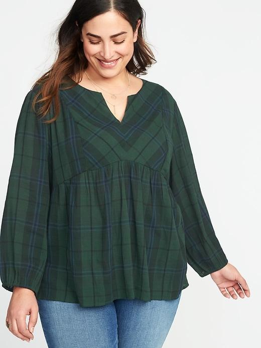 Old Navy Womens Relaxed Plus-size Plaid Crepe Top Large Green Plaid Size 3x
