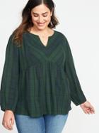 Old Navy Womens Relaxed Plus-size Plaid Crepe Top Large Green Plaid Size 3x