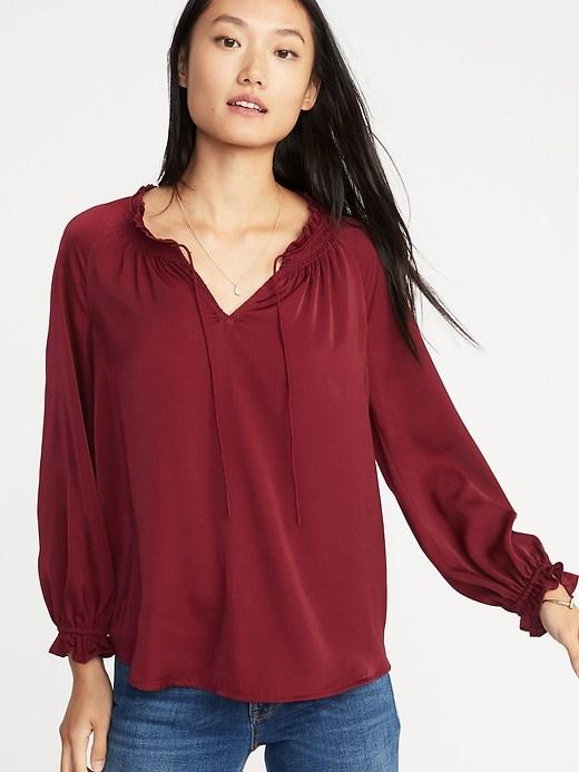 Old Navy Womens Relaxed Satin Poet-sleeve Blouse For Women Maroon Jive Size M