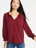 Old Navy Womens Relaxed Satin Poet-sleeve Blouse For Women Maroon Jive Size M