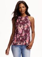 Old Navy High Neck Trapeze Tank For Women - Burgundy Floral