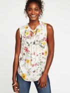 Old Navy Womens Sleeveless Tie-neck Top For Women White Floral Size L