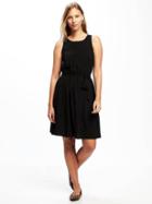 Old Navy Midi Tie Waist Swing Dress For Women - Black