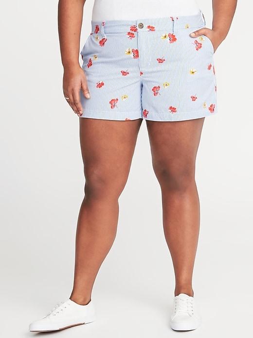 Old Navy Womens Mid-rise Plus-size Everyday Twill Shorts (5) Blue Stripe Size 18