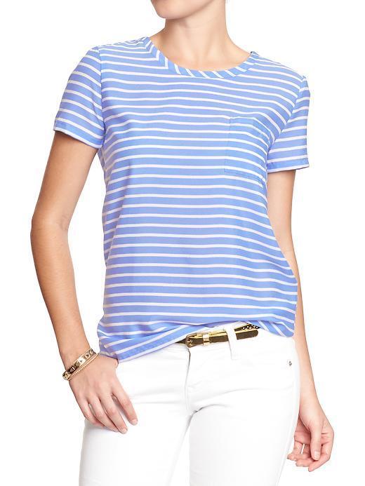 Old Navy Old Navy Womens Striped Crepe Blouses - Light Blue Stripe