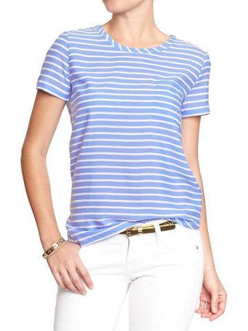 Old Navy Old Navy Womens Striped Crepe Blouses - Light Blue Stripe
