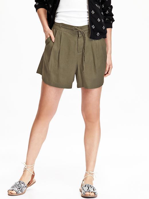 Old Navy Womens Belted Linen Blend Shorts 5&quot; Size 0 - Fennel Seed