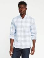 Old Navy Slim Fit Built In Flex Oxford Shirt For Men - White & Blue Plaid