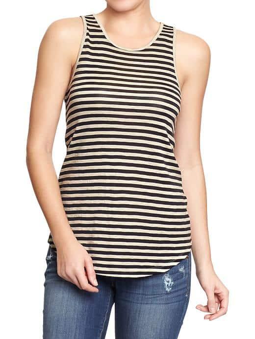 Old Navy Womens Striped Slub Knit Tanks - Black Stripe