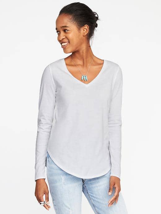 Old Navy Everywear Curved Hem V Neck Tee For Women - Cream