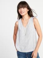 Old Navy Womens Sleeveless Tie-shoulder Top For Women Light Blue Print Size S