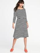 Old Navy Womens Fit & Flare Midi Dress For Women O.n. New Black Stripe Size M