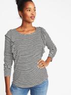Old Navy Womens Ruffle-trim Slub-knit Top For Women O.n. New Black Stripe Size Xs
