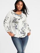 Old Navy Womens Floral Crinkle-crepe Plus-size Blouse Neutral Floral Size 2x