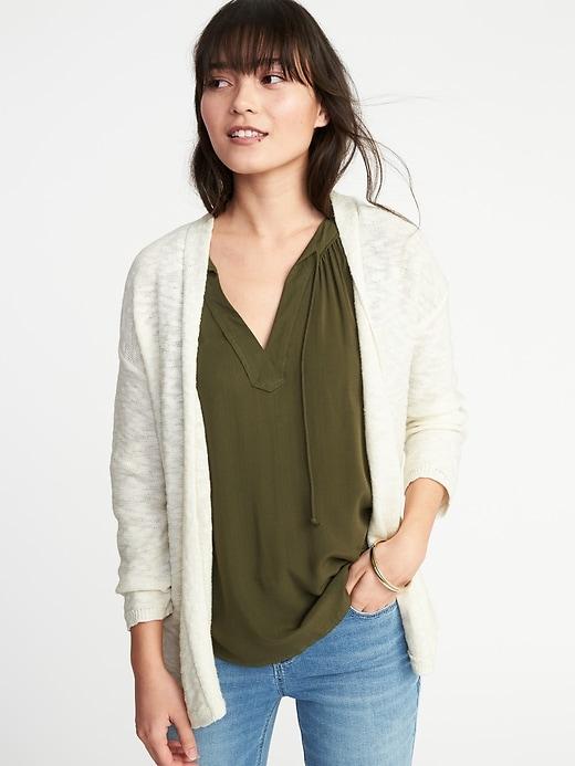 Old Navy Womens Textured-knit Open-front Sweater For Women Creme De La Creme Size L