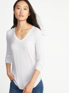 Old Navy Womens Luxe Slim-fit V-neck Tee For Women Cream Size S