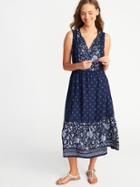 Old Navy Womens Fit & Flare Tie-neck Midi Dress For Women Navy Floral Size L