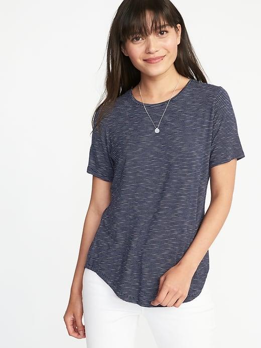 Old Navy Womens Luxe Curved-hem Tee For Women Navy Stripe Size L