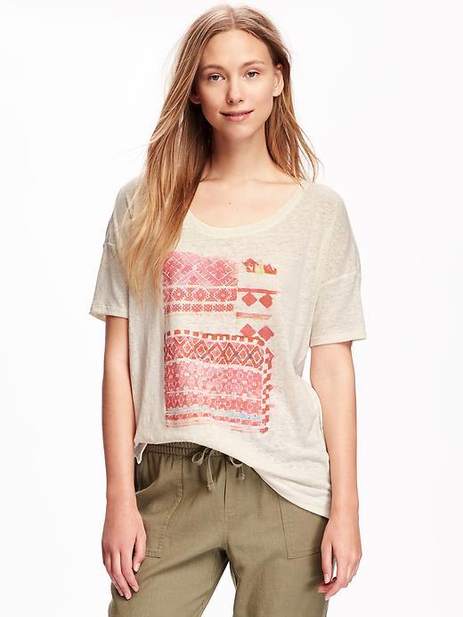 Old Navy Linen Blend Boyfriend Tee For Women - Creme De La Creme